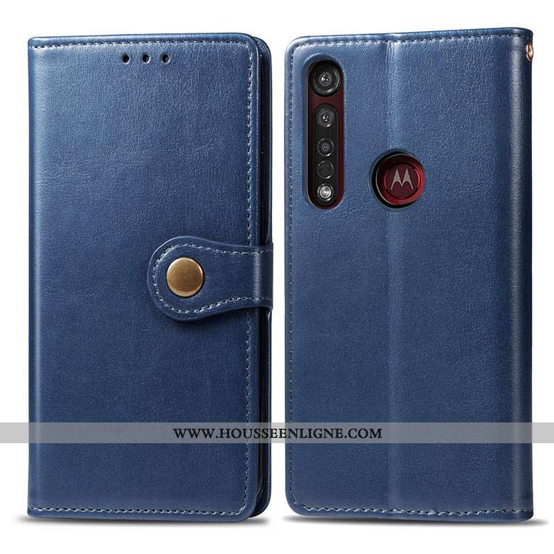 Coque Moto G8 Plus Cuir Protection Ornements Suspendus Couleur Unie Téléphone Portable Étui Rouge