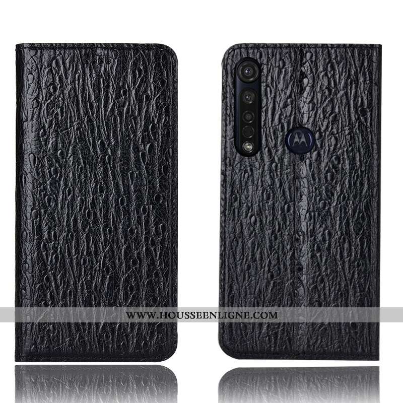 Coque Moto G8 Plus Cuir Véritable Protection Bleu Marin Téléphone Portable Incassable Housse Tout Co