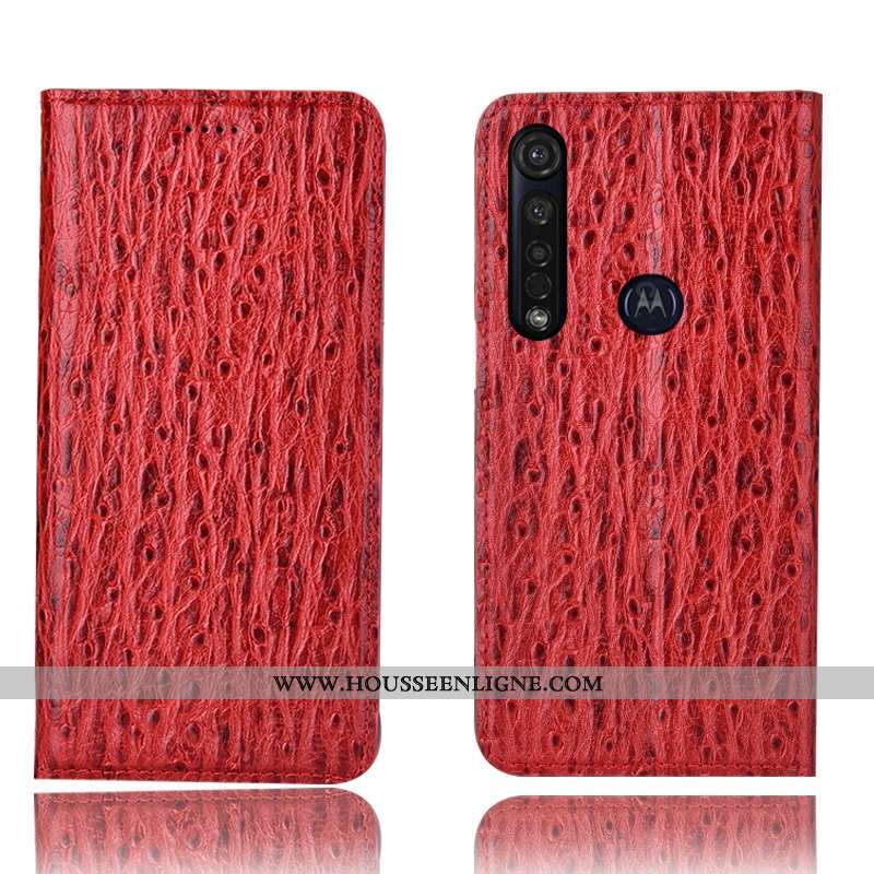 Coque Moto G8 Plus Cuir Véritable Protection Bleu Marin Téléphone Portable Incassable Housse Tout Co