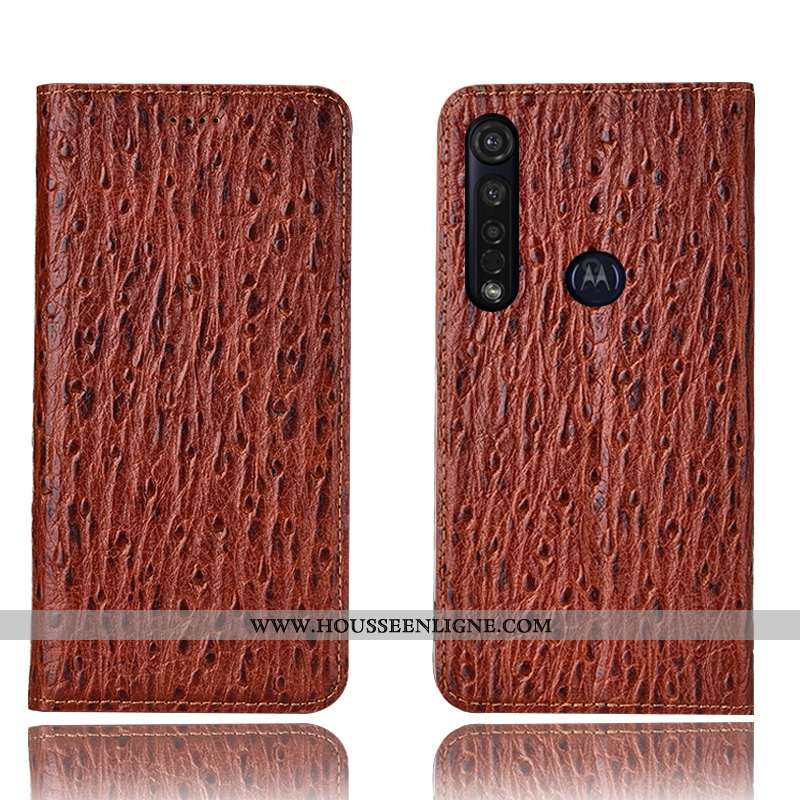 Coque Moto G8 Plus Cuir Véritable Protection Bleu Marin Téléphone Portable Incassable Housse Tout Co