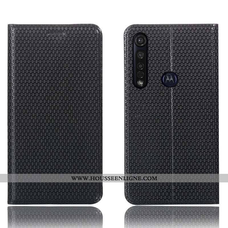 Coque Moto G8 Plus Cuir Véritable Protection Noir Étui Housse Tout Compris