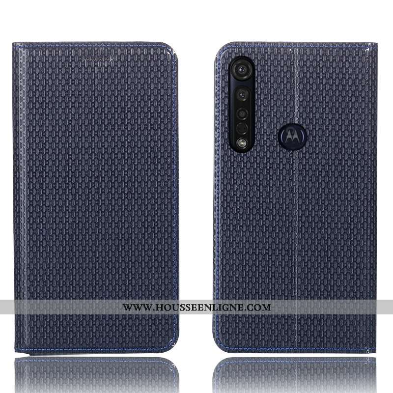 Coque Moto G8 Plus Cuir Véritable Protection Noir Étui Housse Tout Compris