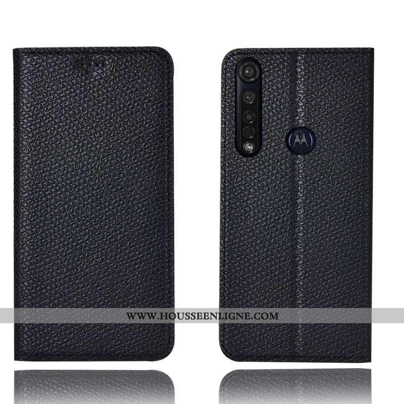 Coque Moto G8 Plus Protection Cuir Véritable Mesh Tout Compris Téléphone Portable Housse Bleu Marin 