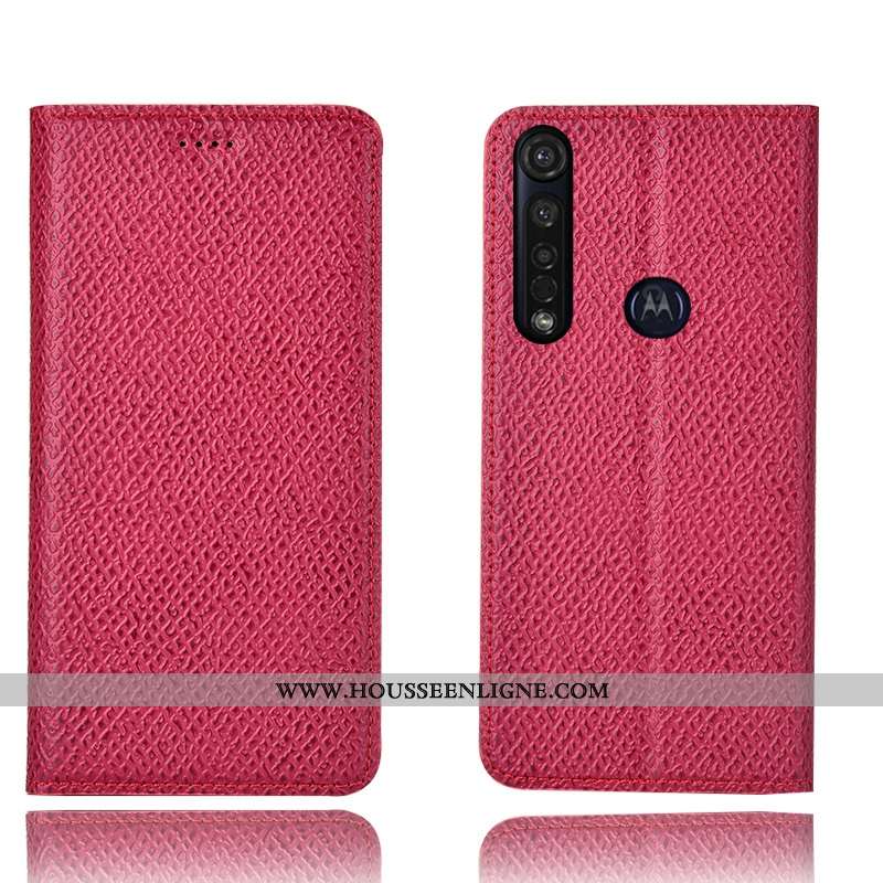 Coque Moto G8 Plus Protection Cuir Véritable Mesh Tout Compris Téléphone Portable Housse Bleu Marin 
