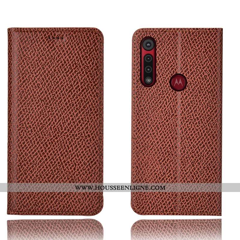 Coque Moto G8 Plus Protection Cuir Véritable Mesh Tout Compris Téléphone Portable Housse Bleu Marin 