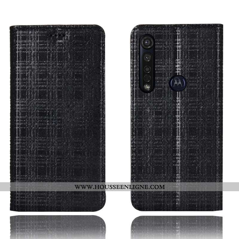 Coque Moto G8 Plus Protection Cuir Véritable Noir Velours Téléphone Portable Tout Compris