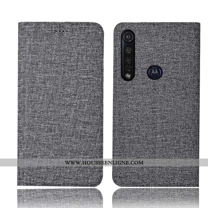 Coque Moto G8 Plus Protection Cuir Étui Incassable Housse Tout Compris Gris