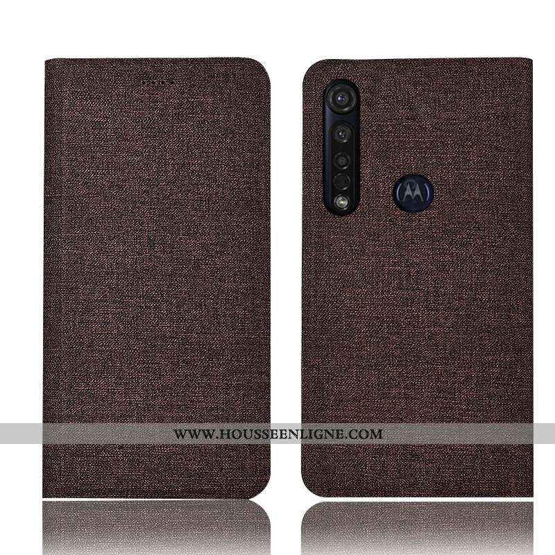 Coque Moto G8 Plus Protection Cuir Étui Incassable Housse Tout Compris Gris