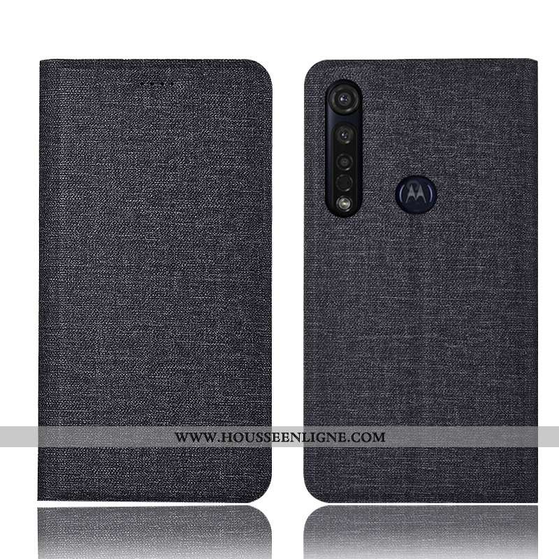 Coque Moto G8 Plus Protection Cuir Étui Incassable Housse Tout Compris Gris