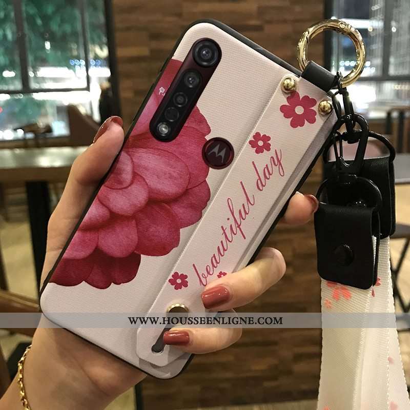 Coque Moto G8 Plus Protection Ornements Suspendus Frais Support Téléphone Portable Étui Rose
