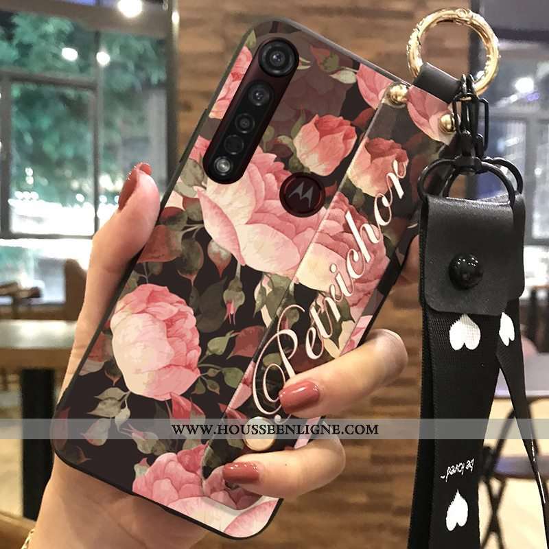 Coque Moto G8 Plus Protection Ornements Suspendus Frais Support Téléphone Portable Étui Rose