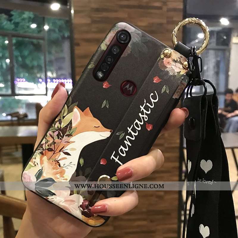 Coque Moto G8 Plus Protection Ornements Suspendus Frais Support Téléphone Portable Étui Rose