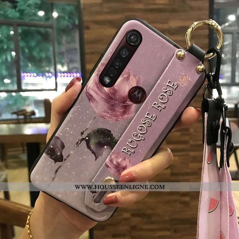 Coque Moto G8 Plus Protection Ornements Suspendus Frais Support Téléphone Portable Étui Rose