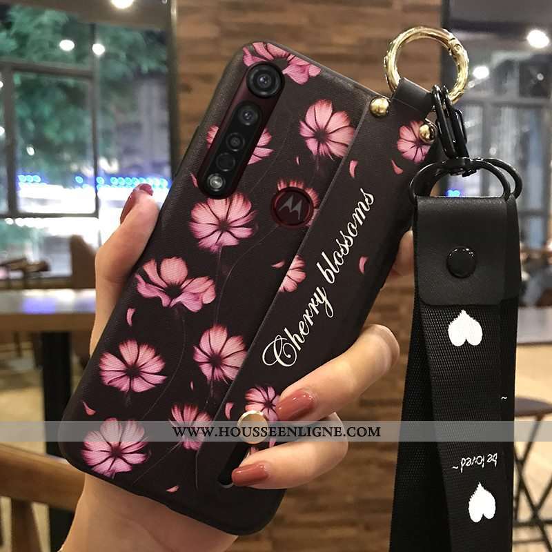 Coque Moto G8 Plus Protection Ornements Suspendus Frais Support Téléphone Portable Étui Rose