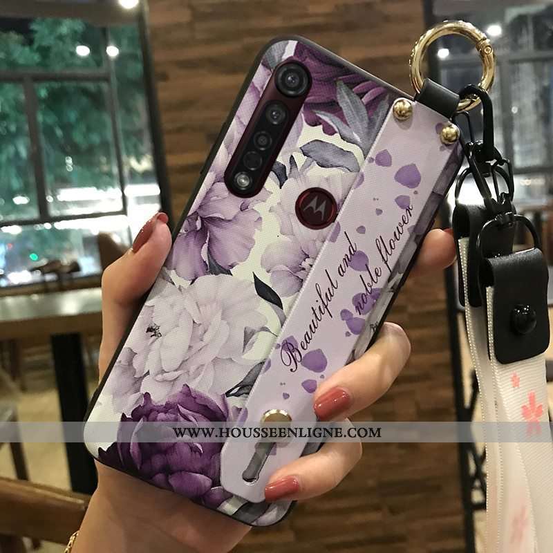 Coque Moto G8 Plus Protection Ornements Suspendus Frais Support Téléphone Portable Étui Rose