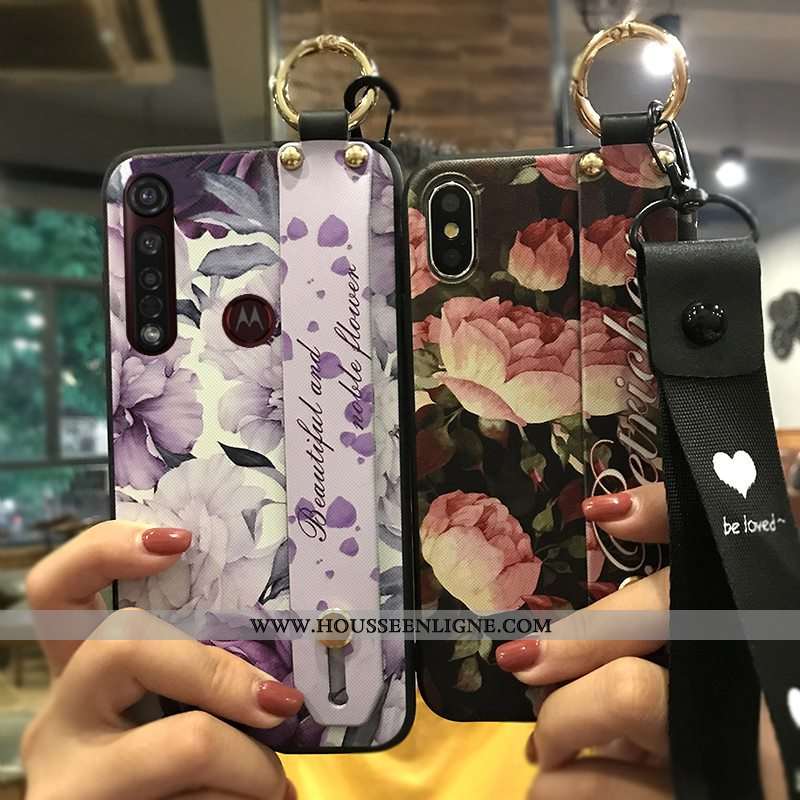 Coque Moto G8 Plus Protection Ornements Suspendus Frais Support Téléphone Portable Étui Rose