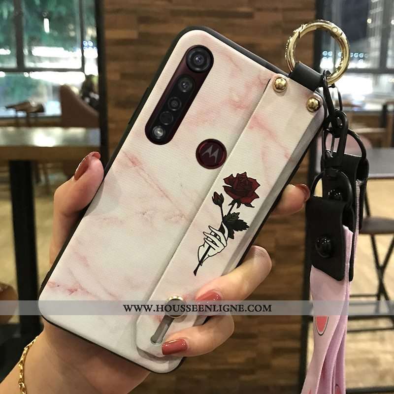 Coque Moto G8 Plus Protection Ornements Suspendus Frais Support Téléphone Portable Étui Rose
