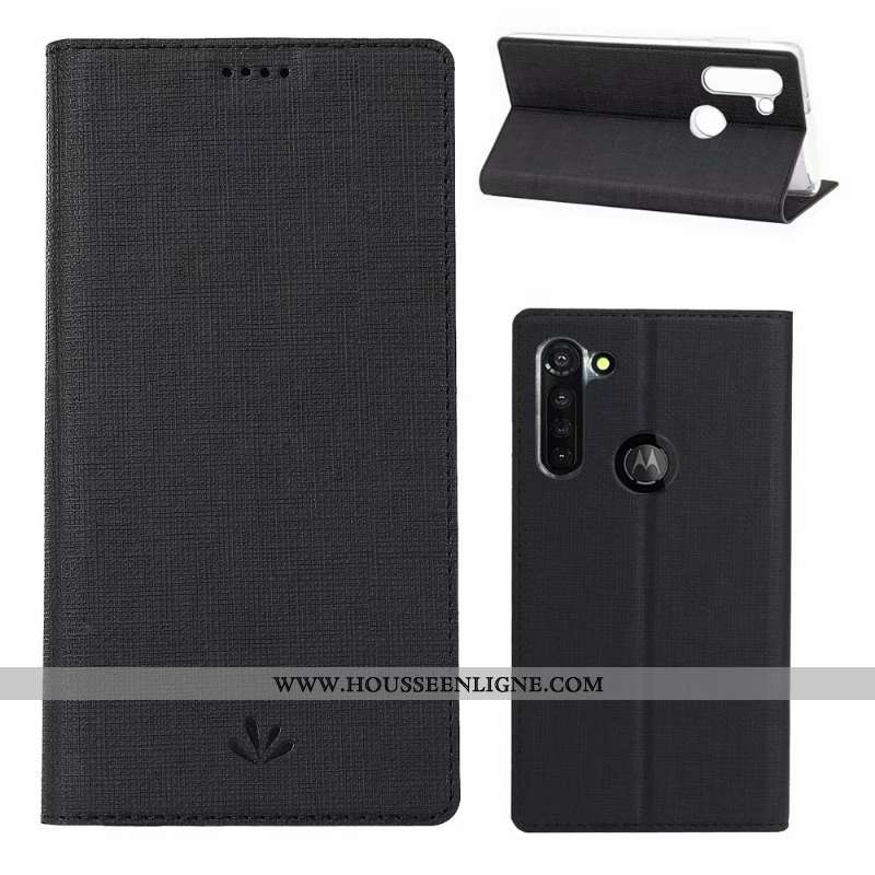 Coque Moto G8 Power Cuir Modèle Fleurie Tissu Housse Carte Téléphone Portable Gris