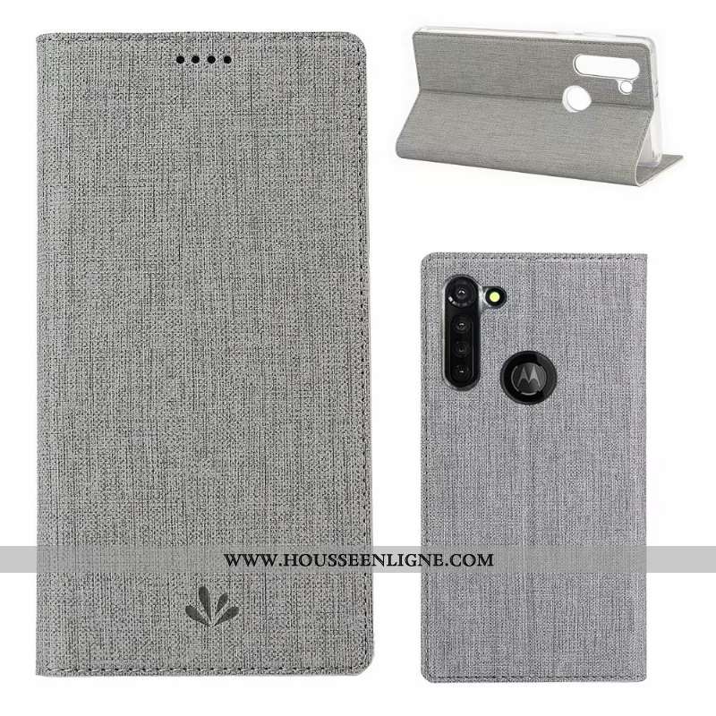 Coque Moto G8 Power Cuir Modèle Fleurie Tissu Housse Carte Téléphone Portable Gris