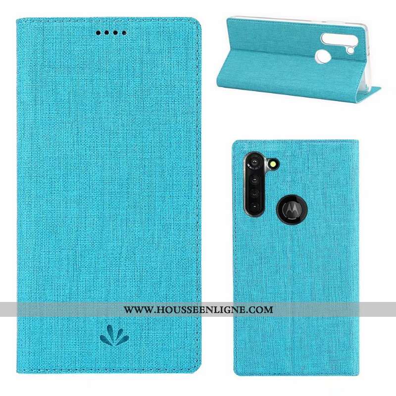 Coque Moto G8 Power Cuir Modèle Fleurie Tissu Housse Carte Téléphone Portable Gris