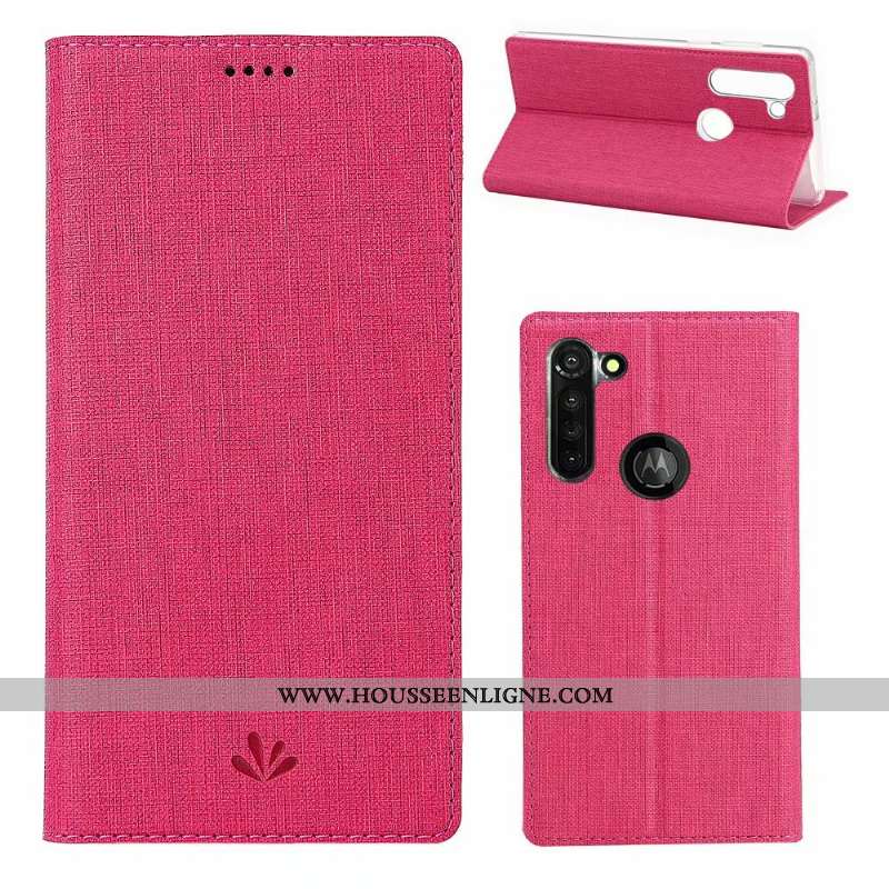 Coque Moto G8 Power Cuir Modèle Fleurie Tissu Housse Carte Téléphone Portable Gris