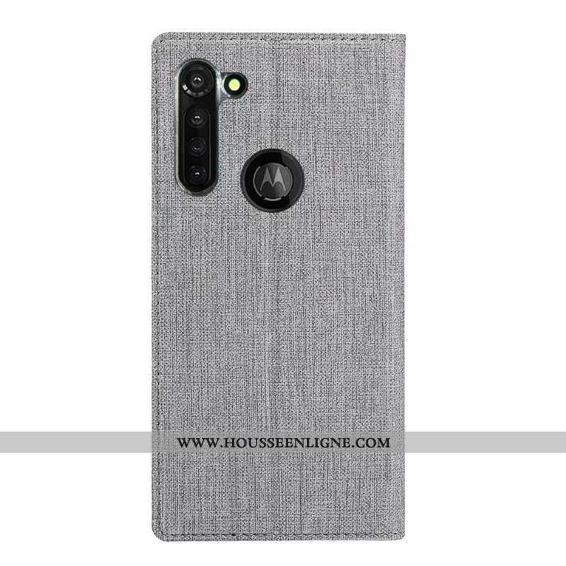 Coque Moto G8 Power Cuir Modèle Fleurie Tissu Housse Carte Téléphone Portable Gris