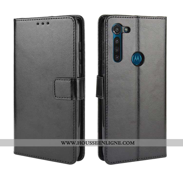 Coque Moto G8 Power Cuir Protection Étui Noir Ornements Suspendus Téléphone Portable