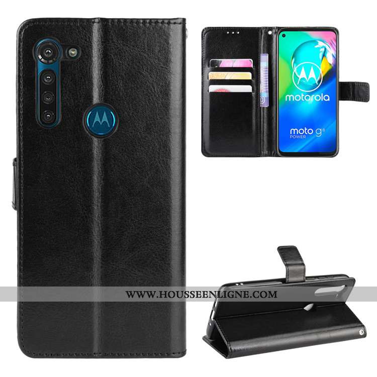 Coque Moto G8 Power Cuir Protection Étui Noir Ornements Suspendus Téléphone Portable