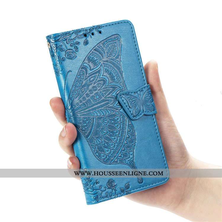Coque Moto G8 Power Lite Portefeuille Cuir Bleu Téléphone Portable Clamshell Support