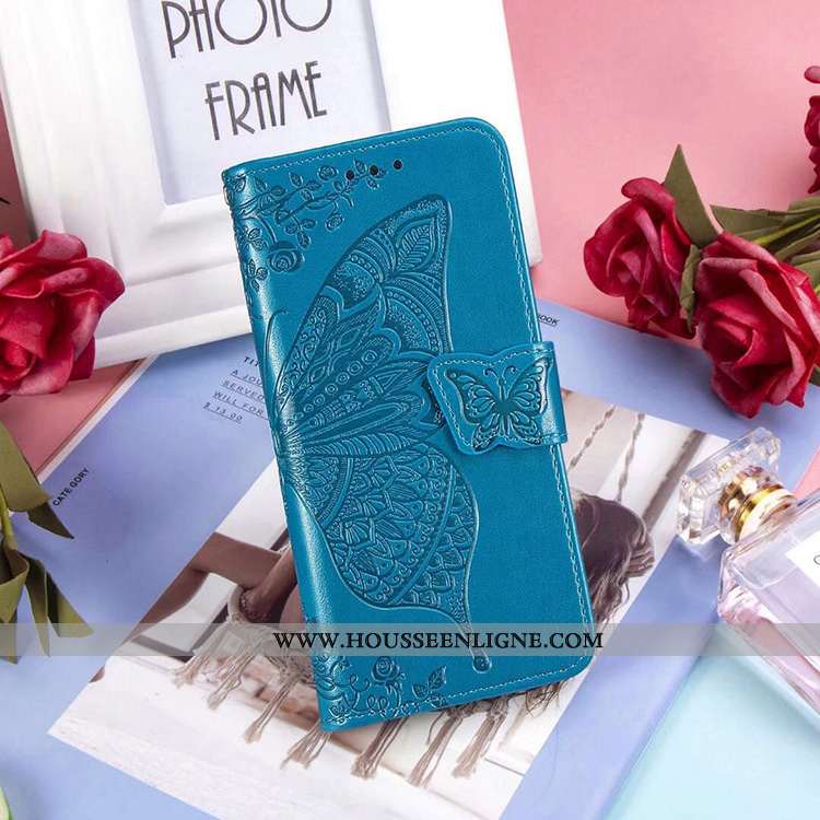 Coque Moto G8 Power Lite Portefeuille Cuir Bleu Téléphone Portable Clamshell Support