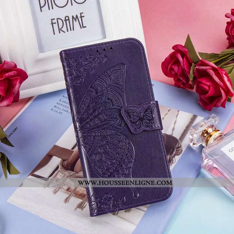 Coque Moto G8 Power Lite Portefeuille Cuir Bleu Téléphone Portable Clamshell Support