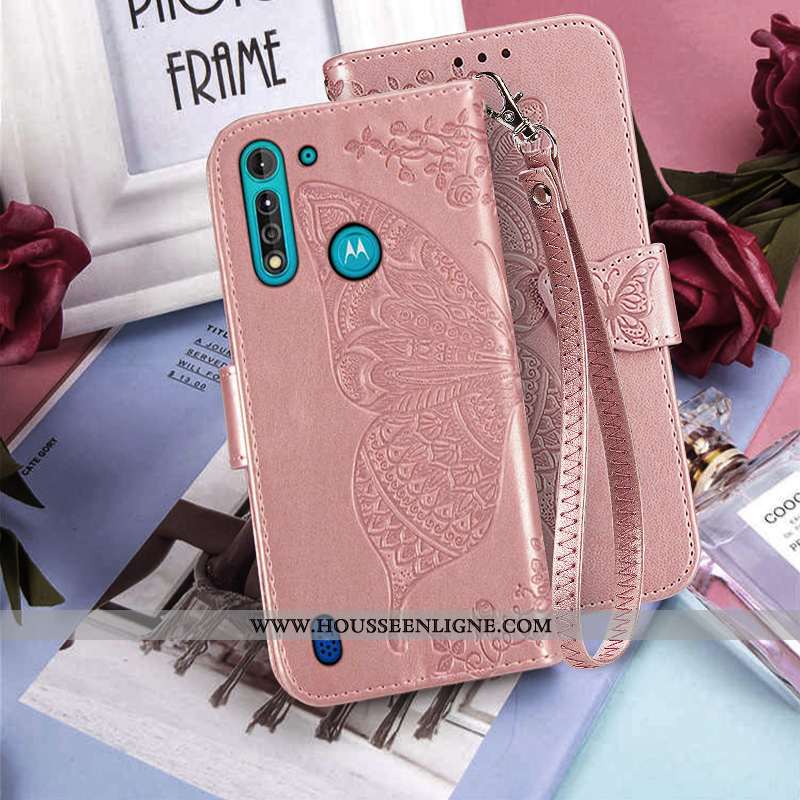 Coque Moto G8 Power Lite Portefeuille Cuir Bleu Téléphone Portable Clamshell Support