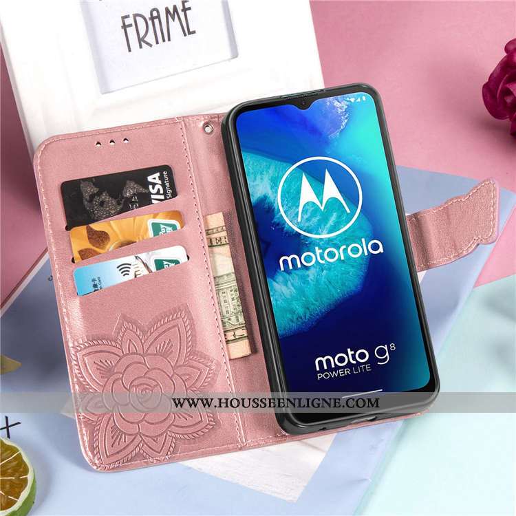 Coque Moto G8 Power Lite Portefeuille Cuir Bleu Téléphone Portable Clamshell Support