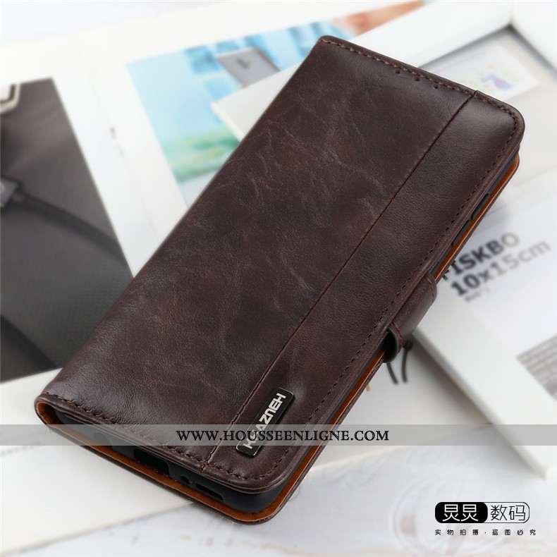 Coque Moto G8 Power Protection Cuir Véritable Housse Téléphone Portable Étui Marron
