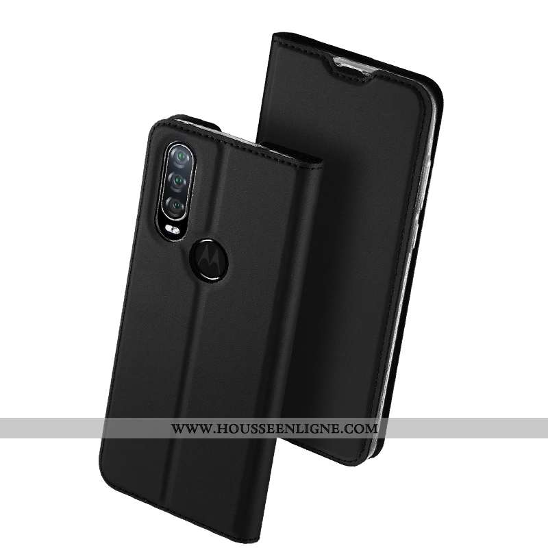 Coque Motorola One Action Cuir Protection Clamshell Étui Noir Téléphone Portable Tout Compris