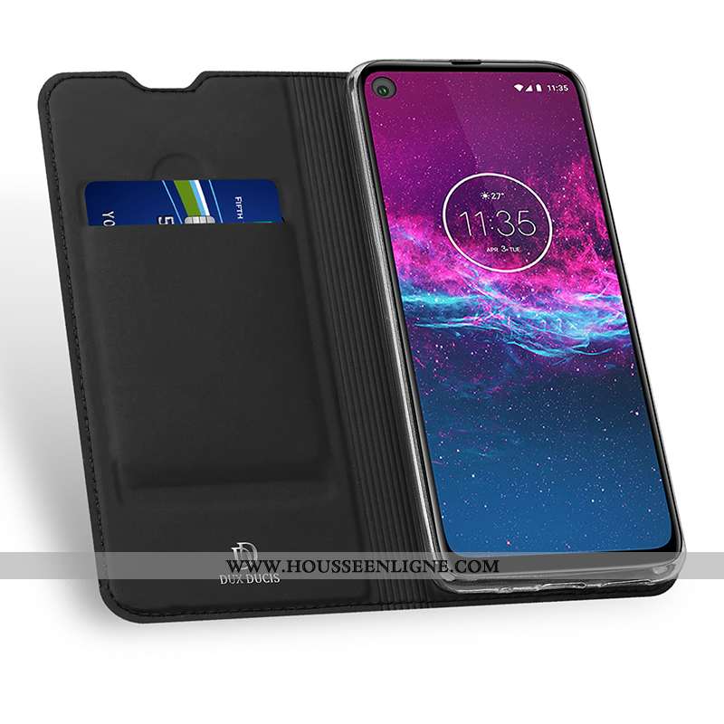 Coque Motorola One Action Cuir Protection Clamshell Étui Noir Téléphone Portable Tout Compris