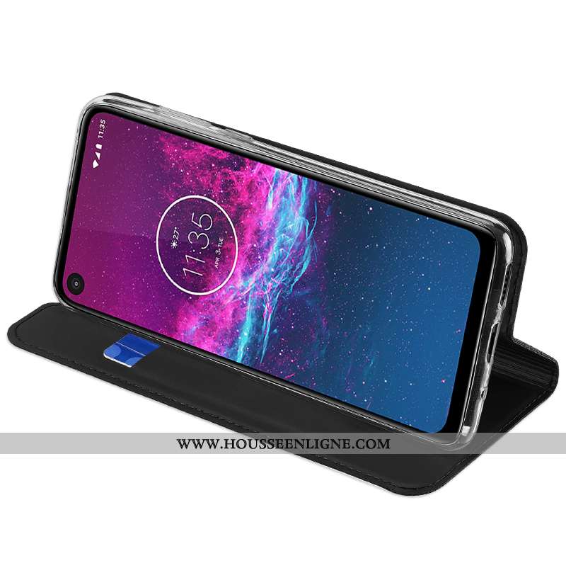 Coque Motorola One Action Cuir Protection Clamshell Étui Noir Téléphone Portable Tout Compris