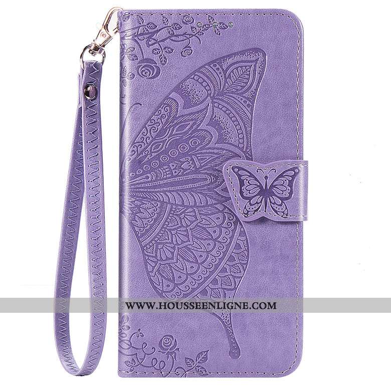 Coque Motorola One Action Cuir Protection Téléphone Portable Incassable Papillon Étui Violet