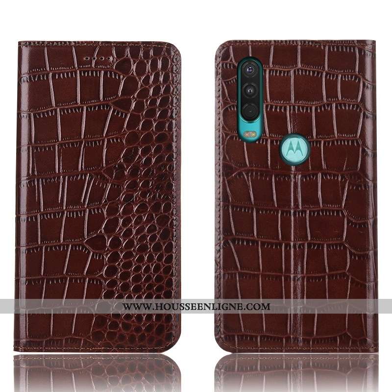 Coque Motorola One Action Cuir Véritable Protection Crocodile Téléphone Portable Étui Incassable Mar