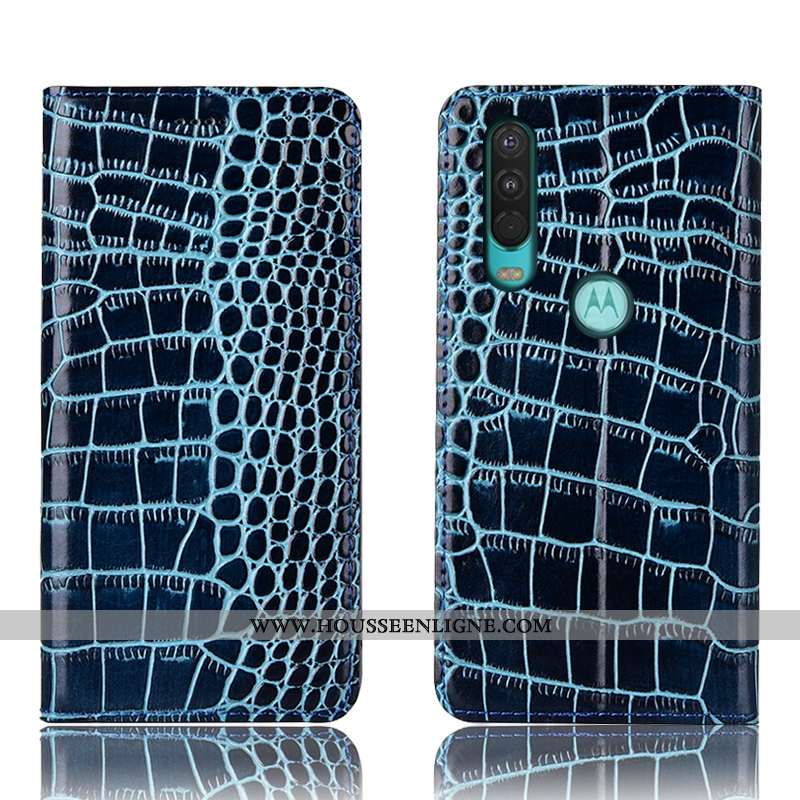 Coque Motorola One Action Cuir Véritable Protection Crocodile Téléphone Portable Étui Incassable Mar