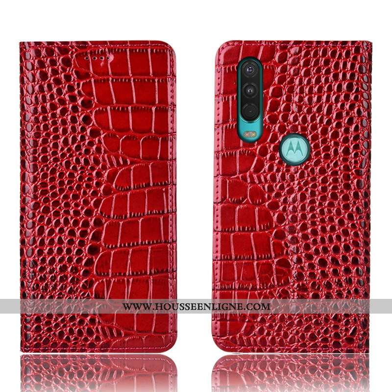Coque Motorola One Action Cuir Véritable Protection Crocodile Téléphone Portable Étui Incassable Mar