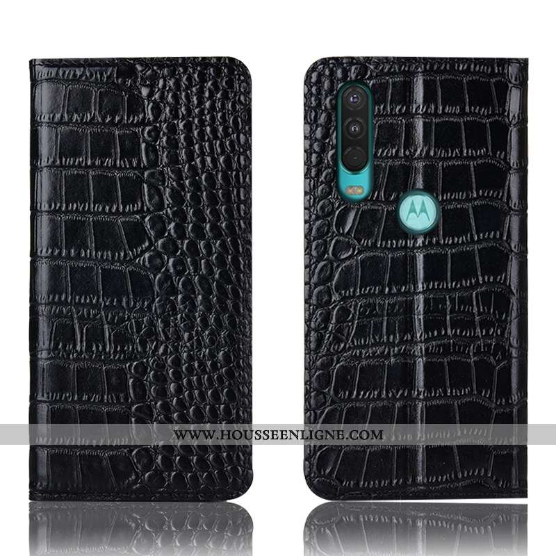 Coque Motorola One Action Cuir Véritable Protection Crocodile Téléphone Portable Étui Incassable Mar