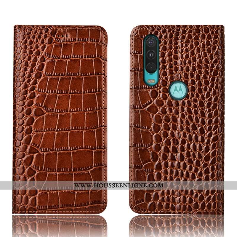 Coque Motorola One Action Cuir Véritable Protection Crocodile Téléphone Portable Étui Incassable Mar