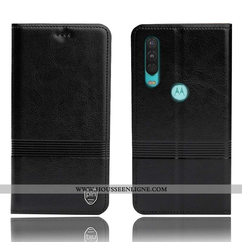 Coque Motorola One Action Cuir Véritable Protection Housse Incassable Noir Étui Tout Compris