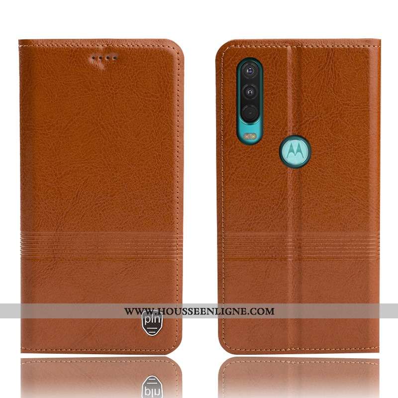 Coque Motorola One Action Cuir Véritable Protection Housse Incassable Noir Étui Tout Compris