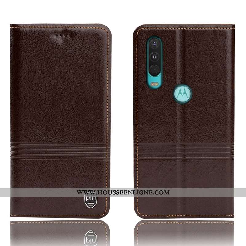 Coque Motorola One Action Cuir Véritable Protection Housse Incassable Noir Étui Tout Compris