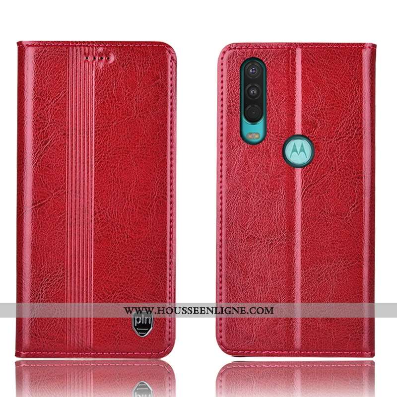 Coque Motorola One Action Cuir Véritable Protection Rouge Étui Incassable Tout Compris