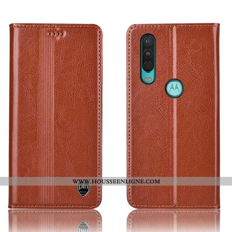 Coque Motorola One Action Cuir Véritable Protection Rouge Étui Incassable Tout Compris