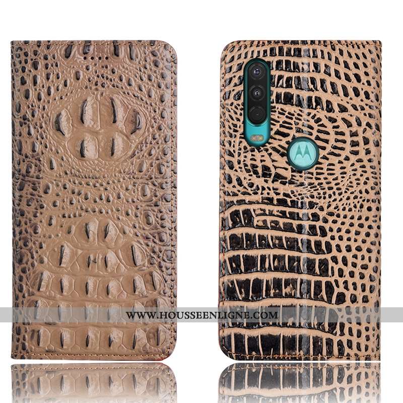 Coque Motorola One Action Cuir Véritable Protection Étui Téléphone Portable Bleu Crocodile