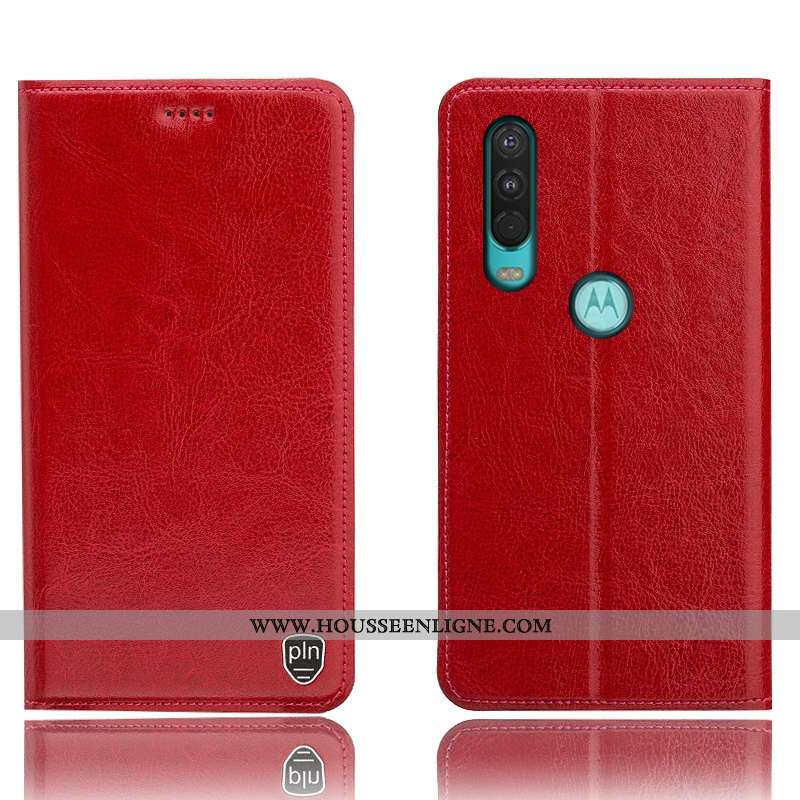 Coque Motorola One Action Modèle Fleurie Protection Cuir Véritable Noir Étui Incassable